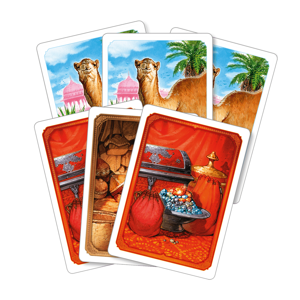 Cartas de Jaipur El Duelo de los Mercaderes con camellos, tesoros y mercancías