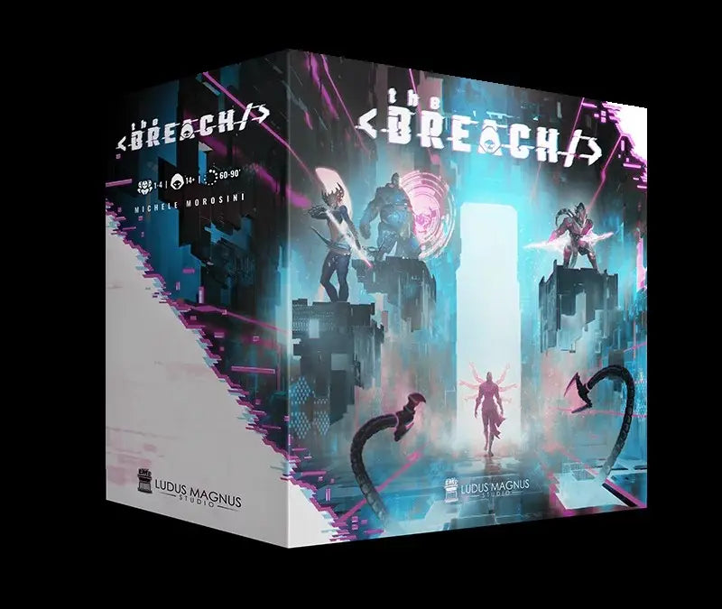 Caja del juego de mesa The Breach - Castellano con arte de ciencia ficción y personajes