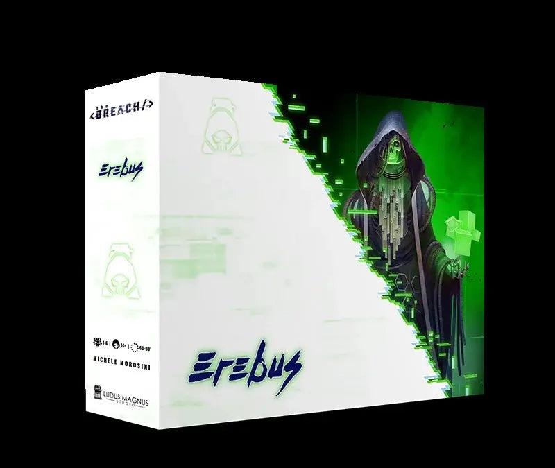 Caja de The Breach: Erebus - Castellano con figura encapuchada en verde y negro