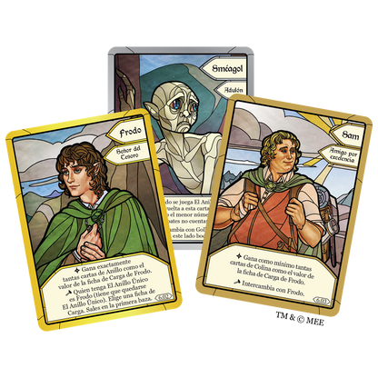 Tres cartas de juego de Las Dos Torres - El Juego de Bazas con Frodo, Sam y Sméagol
