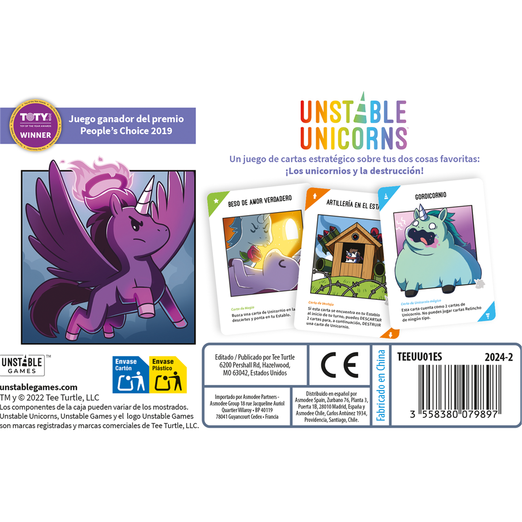 Unstable Unicorns (Edición en Castellano) juego de cartas con unicornios y texto en español